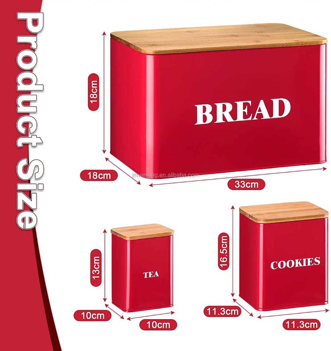 4 piece Wood Design Breadbin and cannister Set- Red
